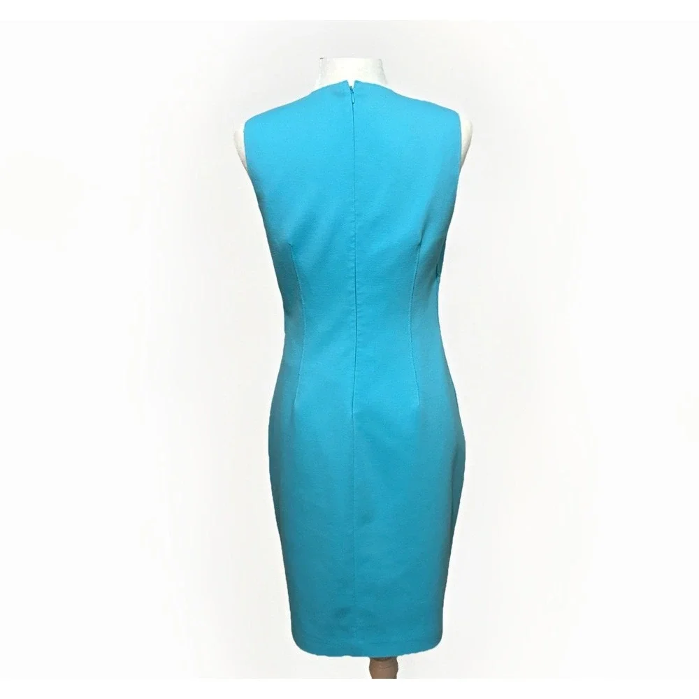 VTG David Hayes Montaldos Silk Sheath Dress Jacket Set 6 Blue White Designer 80s - Picture 8 of 14